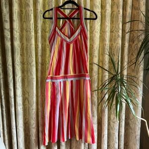 Cacharel Paris crinkly cotton sun stripe dress 8